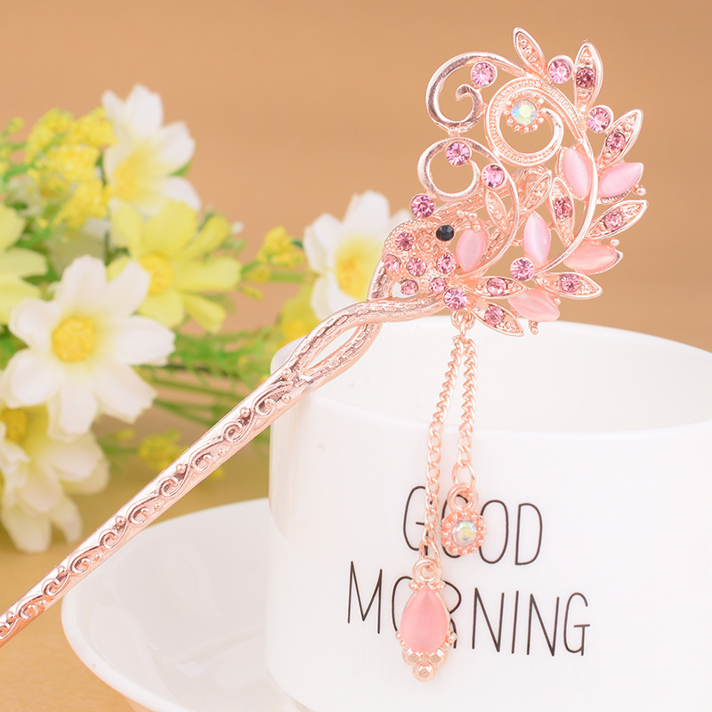 New floral tassel step hairpins, retro and elegant style hair hairpins, ancient-style Hanfu cheongsam hair accessories for women wholesale pic 9