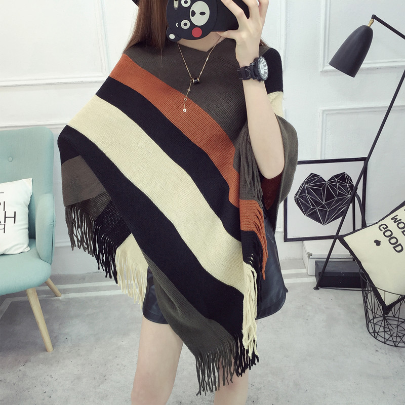 Loose tassel shawl spring and autumn new women sweater coat plus-size knitted cape pullover 蝙蝠衫 pic 2