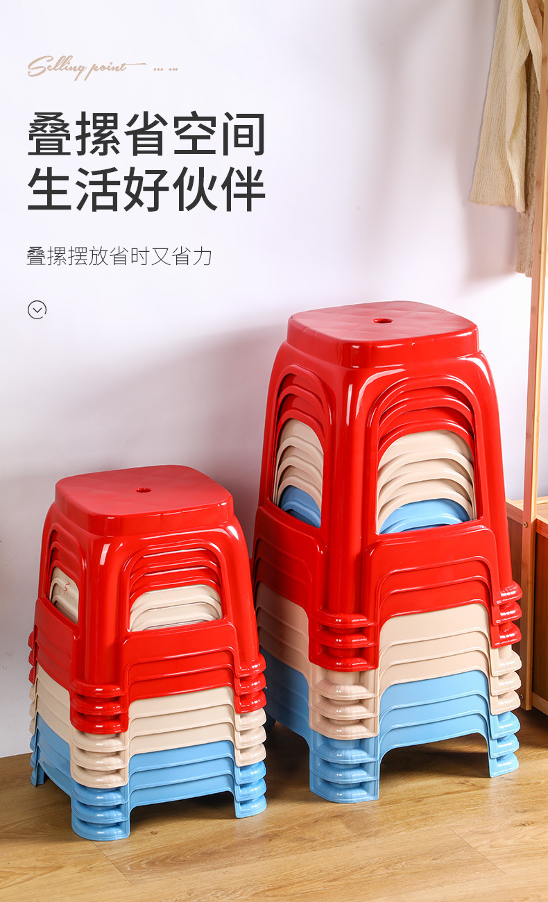 Factory wholesale plastic stools, thickened anti-drop chairs, simple style outdoor conference square stools, stackable pic 4