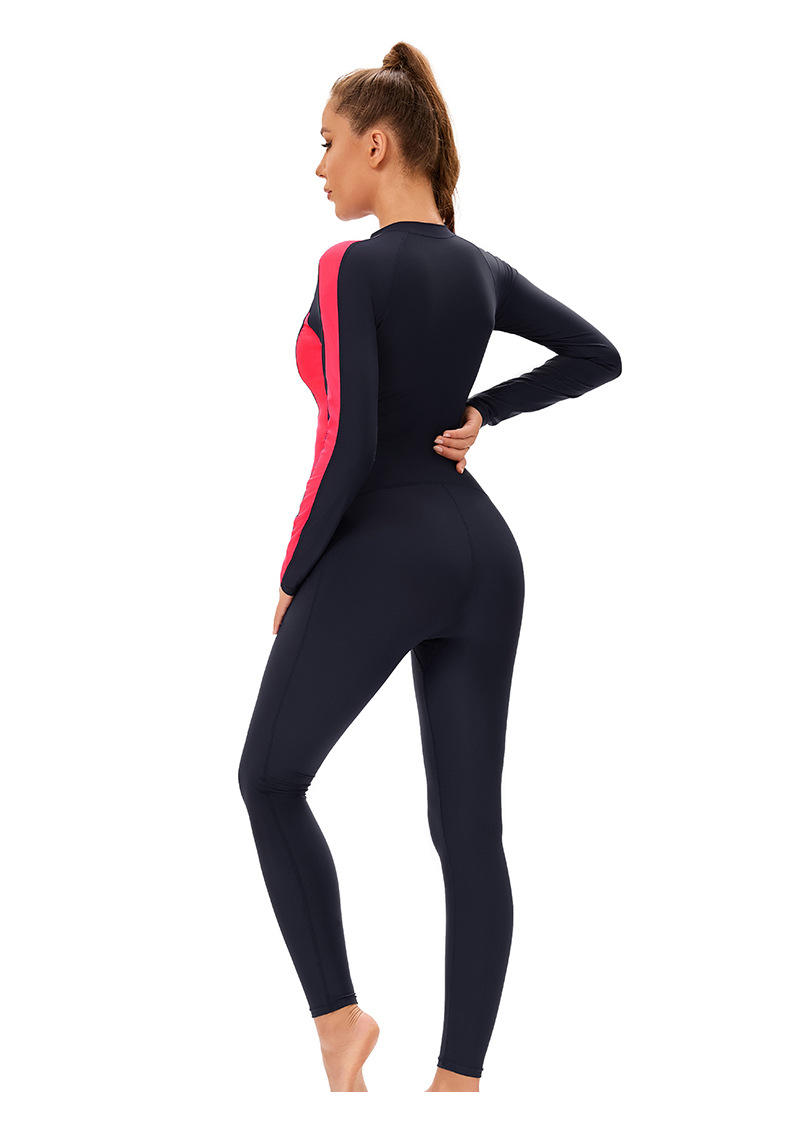 New color-block one-piece Muslim swimsuit for women, cross-border long-sleeved and long-sleeved trousers, conservative full-body zip-up swimsuit pic 12