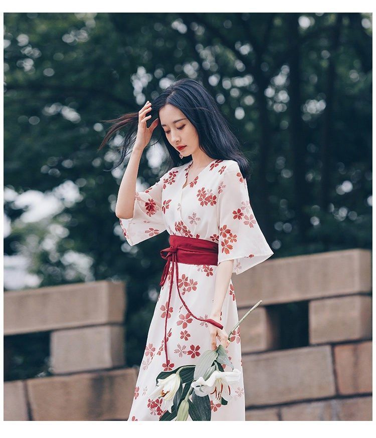 2022新腰带连衣裙收腰绑带布汉服改良版超仙复古中国风小个子碎花详情4