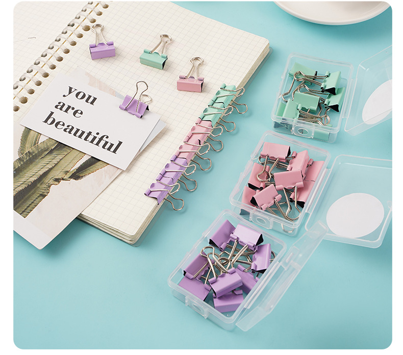 Wholesale macaron-colored box paperclip long tail clip set, cute bear ticket clips, thumbtacks, pins, binding stationery pic 22