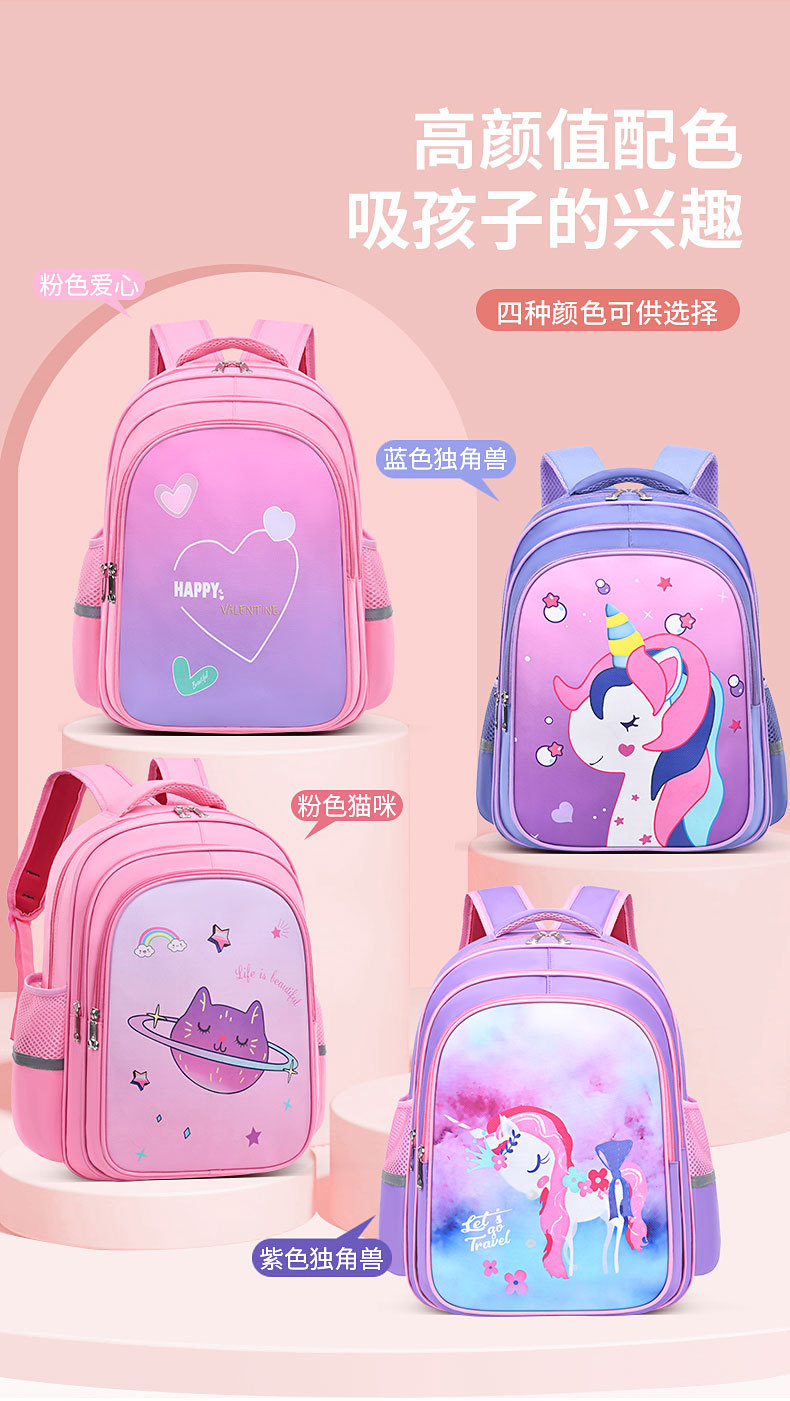 小学生书包儿童卡通书包双肩护脊减负代发批发印logo男女书包可爱详情3