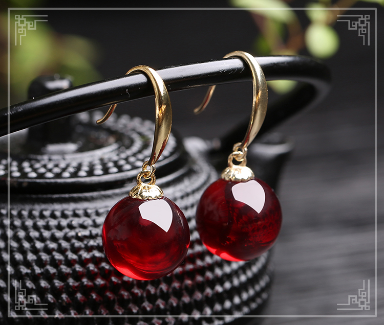 直播琥珀新款老蜜蜡女款 S925银蓝珀耳钉 血珀圆珠耳坠饰品详情41