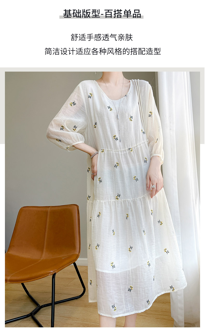 French-style high-end embroidered dress for women, a new summer dress with a high-end feel, three-quarter sleeves, and a vacation-style casual long skirt pic 10
