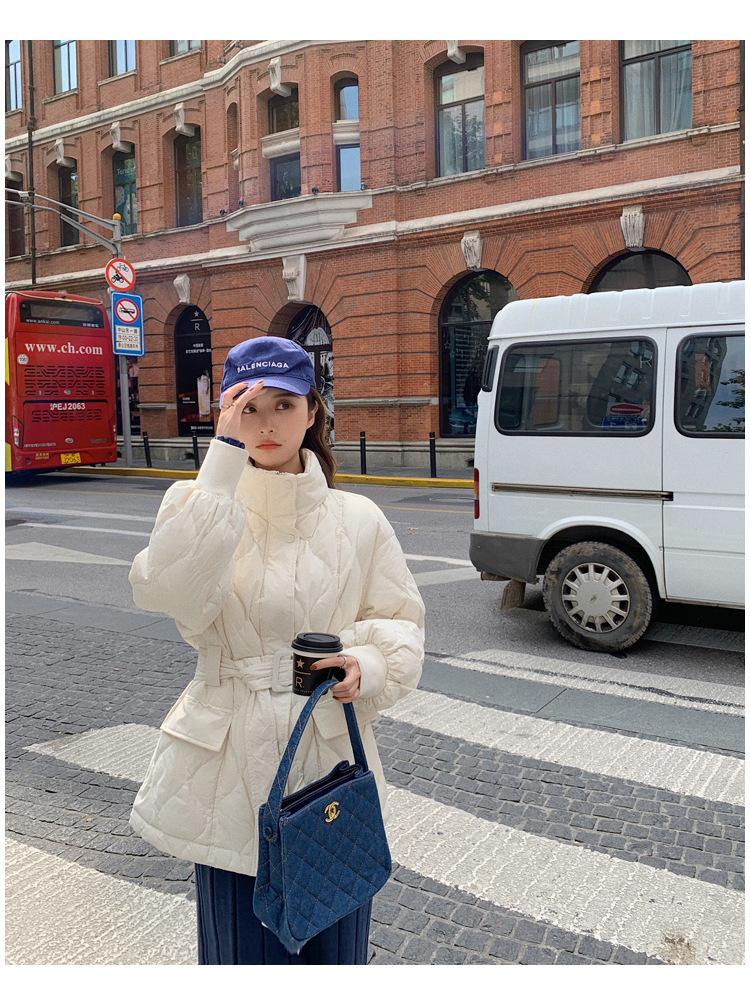 白色羽绒棉服女冬外套2022年新款轻薄收腰韩版欧货冬装短款面包服详情30