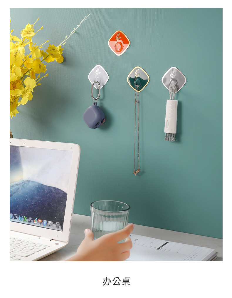 New product launch: Wheat ear pattern hook, diamond-shaped light luxury sticky hook, multi-functional storage hook behind kitchen and bathroom doors pic 4