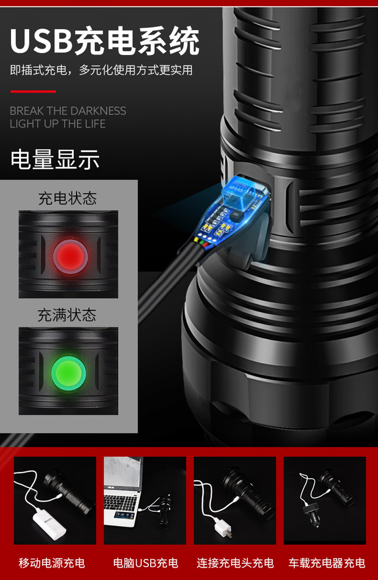 新款强光手电筒SST40LED灯泡2000流明超亮铝合金防水户外手电批发 pic 6