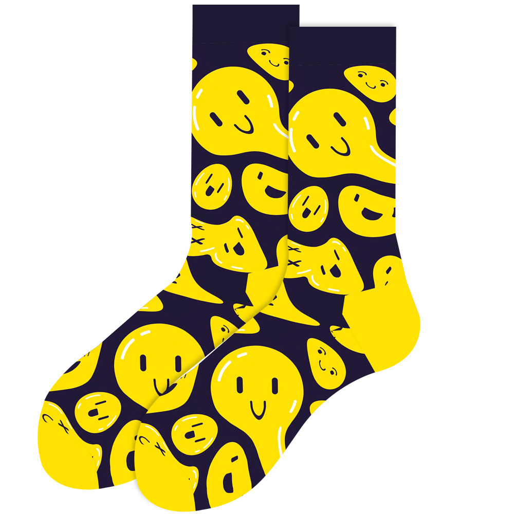 2023秋冬亚马逊新款动物中筒袜几何男袜搞笑骷髅袜子笑脸女袜潮袜详情6