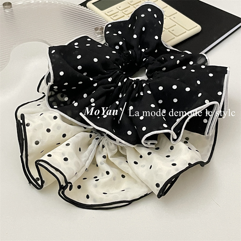 Double-layer white large polka dot large intestine hair band, elegant retro edge hair tie, French simple and elegant hair flower hair tie pic 13