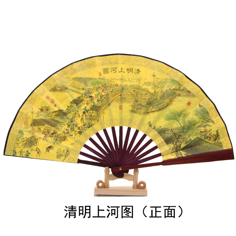 国潮古风10寸男扇中国风双面图案印刷折扇表演道具绢布扇子批发详情27