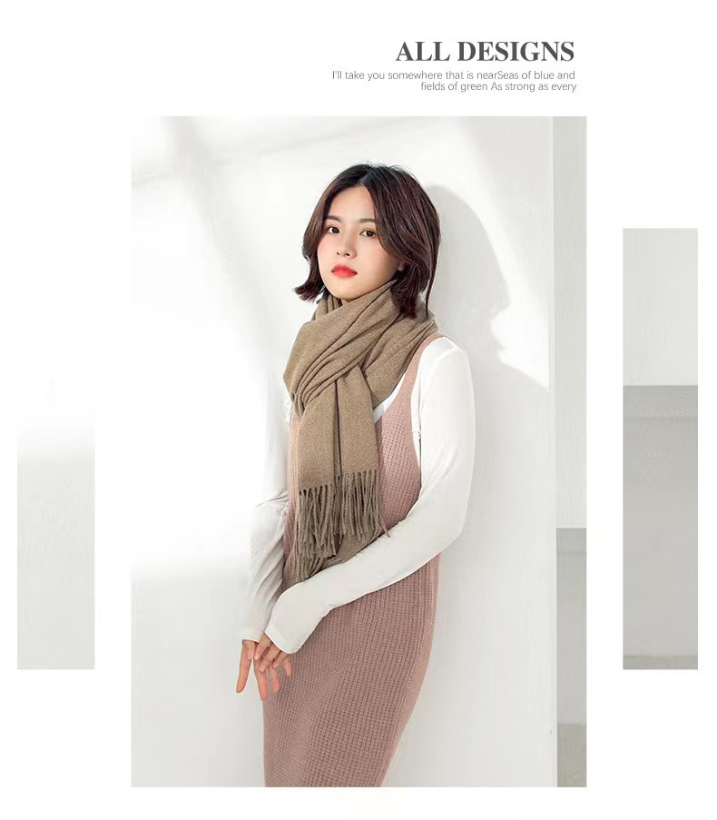 2023 Red Scarf Annual Conference - Wholesale of Chinese red faux cashmere Monochrome scarves, warm Korean-style fringed scarves, versatile pic 26