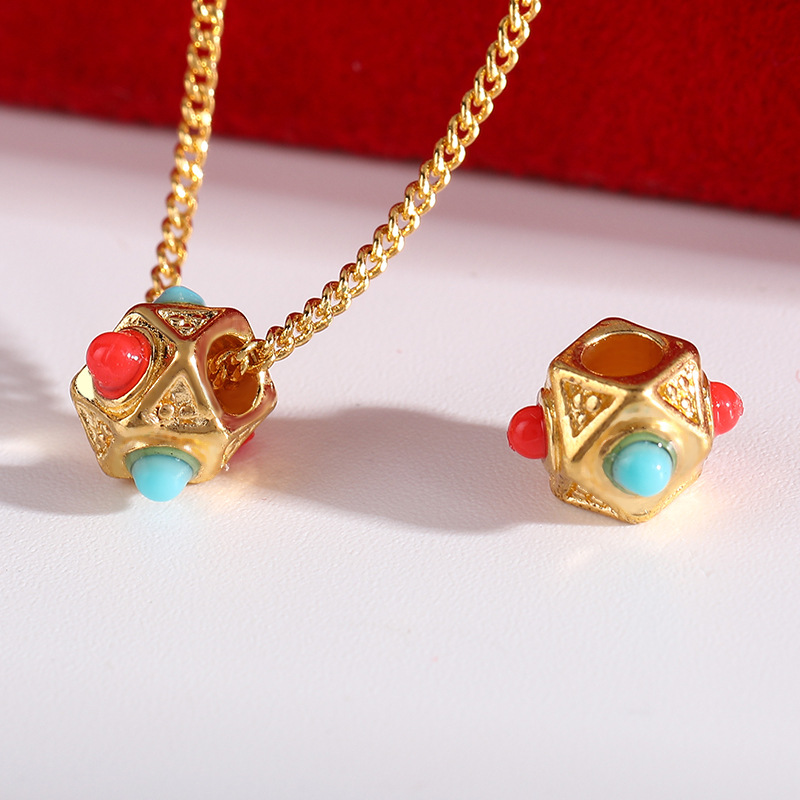 diy sand gold bracelet accessories: Dragonfly eye, green pine and red, inlaid with through-hole back cloud beads, string necklace, Buddhist beads pic 1