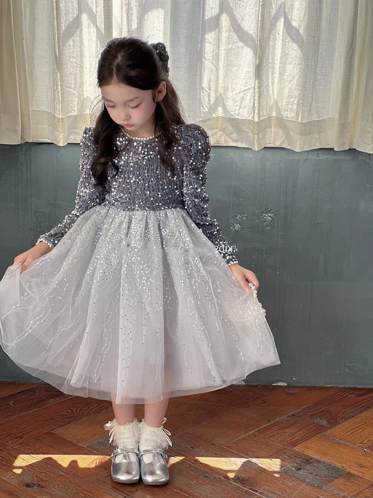 女童裙子亮片头纱加绒加厚超仙公主裙连衣裙2025冬装新款外贸童装详情5