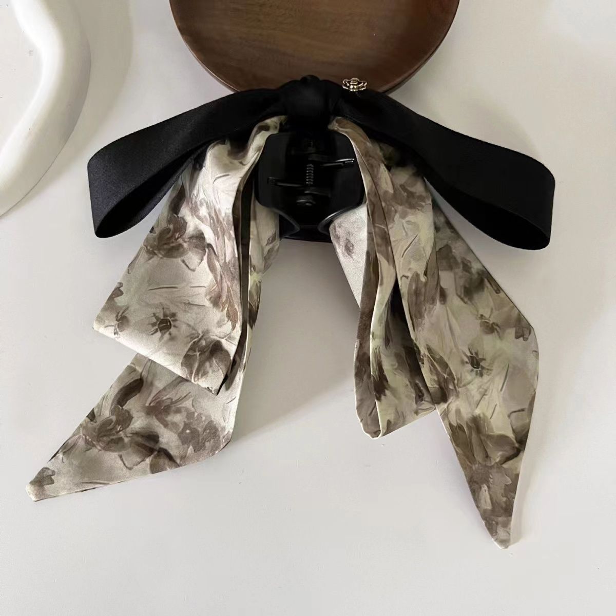 新中式水墨画抓夹气质蝴蝶结飘带发夹女后脑勺鲨鱼夹卡子古风头饰详情6