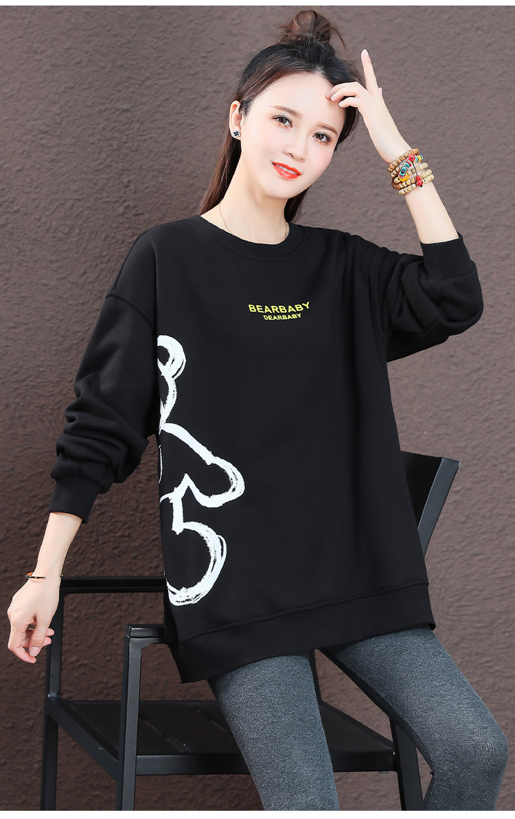 设计感印花圆领卫衣女秋冬加绒加厚时尚宽松上衣2023新款长袖外套详情7