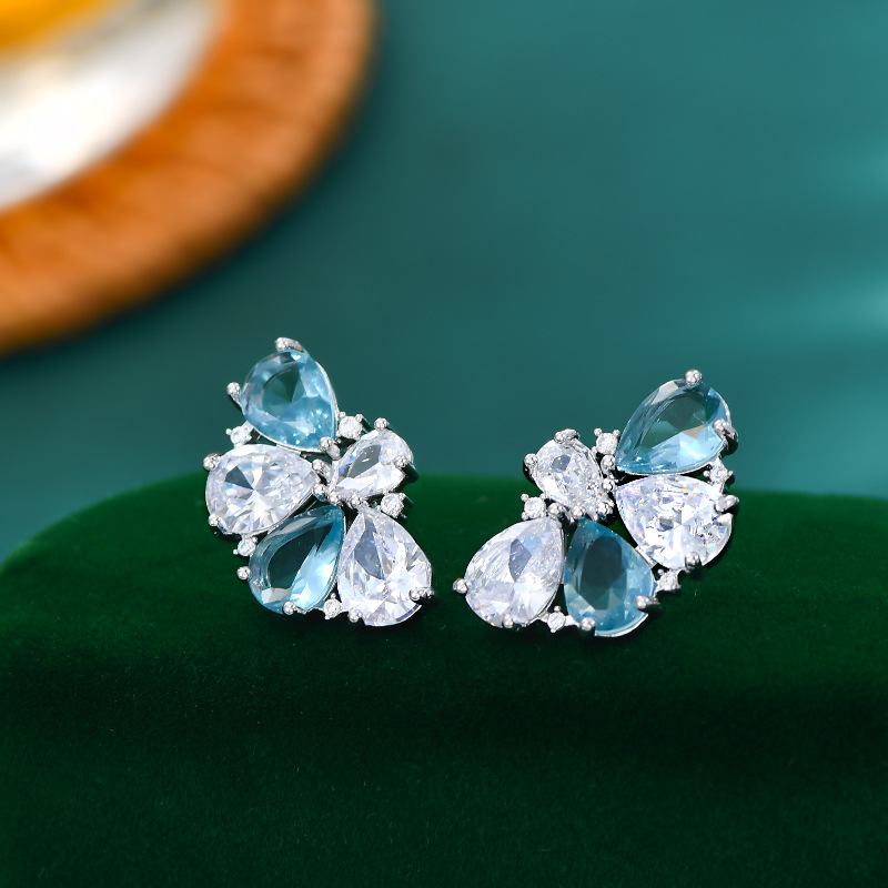 韩版时尚气质耳钉女S925银针超仙粉色锆石蝴蝶耳饰甜美风学生耳坠详情9