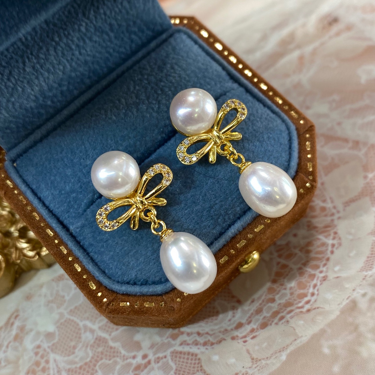 轻奢多珠款天然淡水珍珠耳坠女 18K注金小众复古时尚流苏耳钉简约详情12