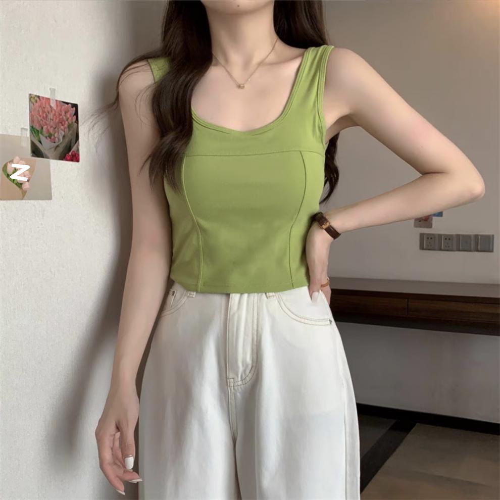 纯棉吊带背心女美背简约百搭小清新带胸垫一体修身打底外穿抹胸详情21