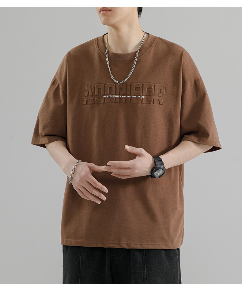 【 Pure Cotton 】 Steel stamp letter short-sleeved T-shirt for men, round neck, loose, casual and versatile, trendy 2024 Summer new short T-shirt pic 22