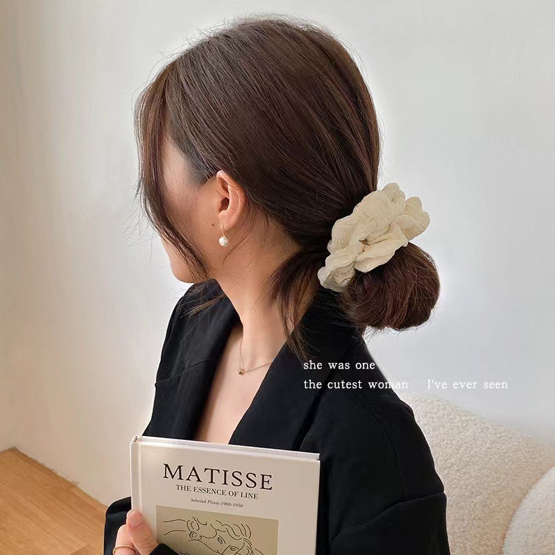 New solid color bubble wrinkle soft large intestine hair band Korean style simple pleated retro Internet celebrity all-in-one fat intestine band for women pic 18