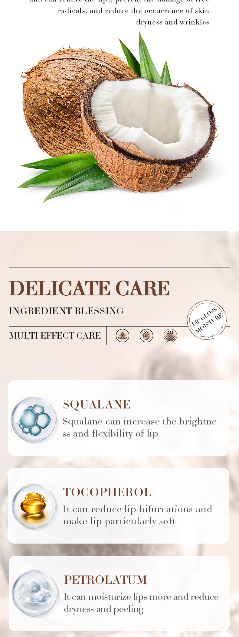 All-english Coconut Lip balm 2.7G Sadoer Hydrating, Moisturizing and Anti-cracking lip balm Cross-border export pic 6