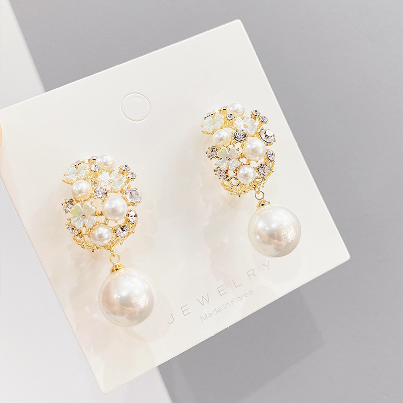 S925 Silver Needle Shell Trendy Japanese and Korean Super Sparkling pearl wreath Elegant stud earrings Forest-style fashionable and sweet student earrings for women pic 19