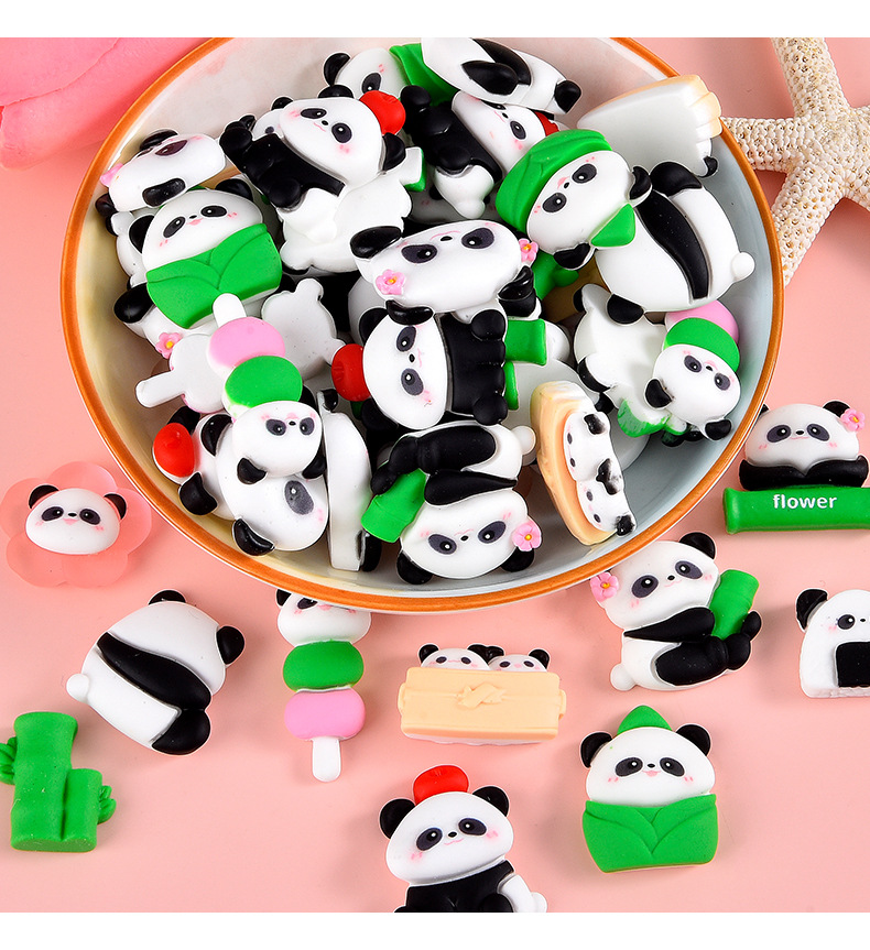 新款卡通可爱熊猫树脂配件 手工diy材料包手机壳冰箱贴头绳发饰贴详情16
