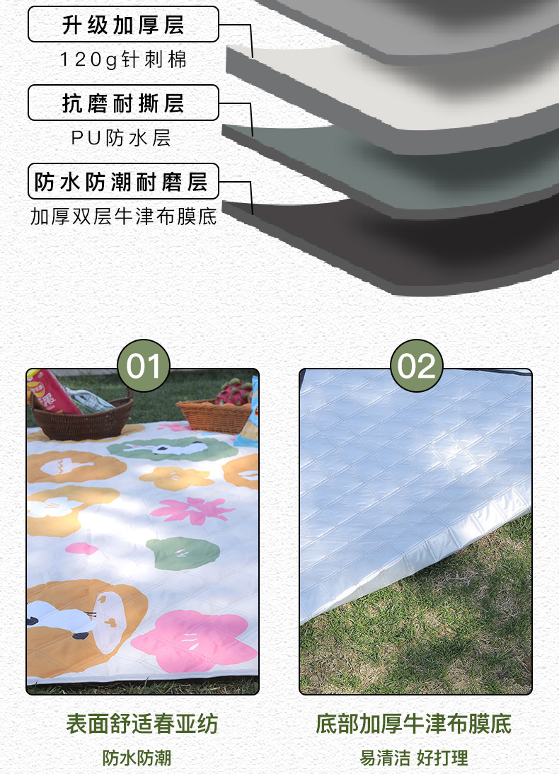 卡通满印花野餐布旅游防潮防虫野餐垫 便携式加厚防潮垫露营地垫详情5
