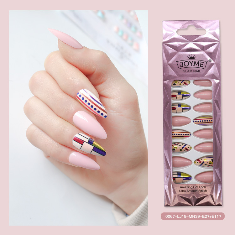 Long pointed false nails, wearable nail pads, finished nail pads, teardrop almond nail pads, nail patches, cross-border from Europe and America, 24 pieces pic 14