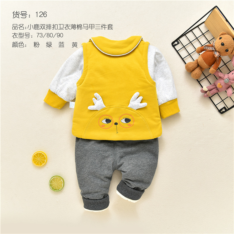 New infant and toddler thin cotton vest three-piece set, thin cotton outwear, baby cotton jacket plus cotton outer vest three-piece set pic 13