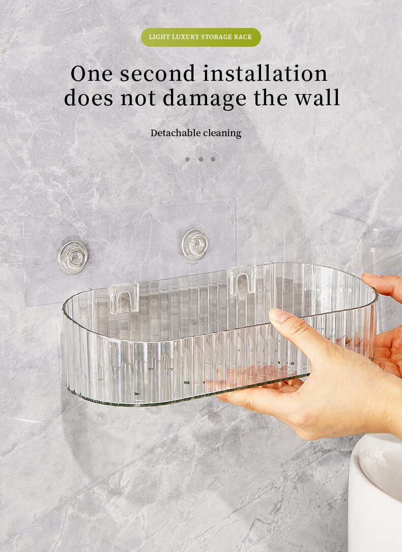 Transparent ins bathroom storage rack, kitchen storage basket, wall non-drilling PET wall-mounted transparent bathroom draining storage rack pic 10