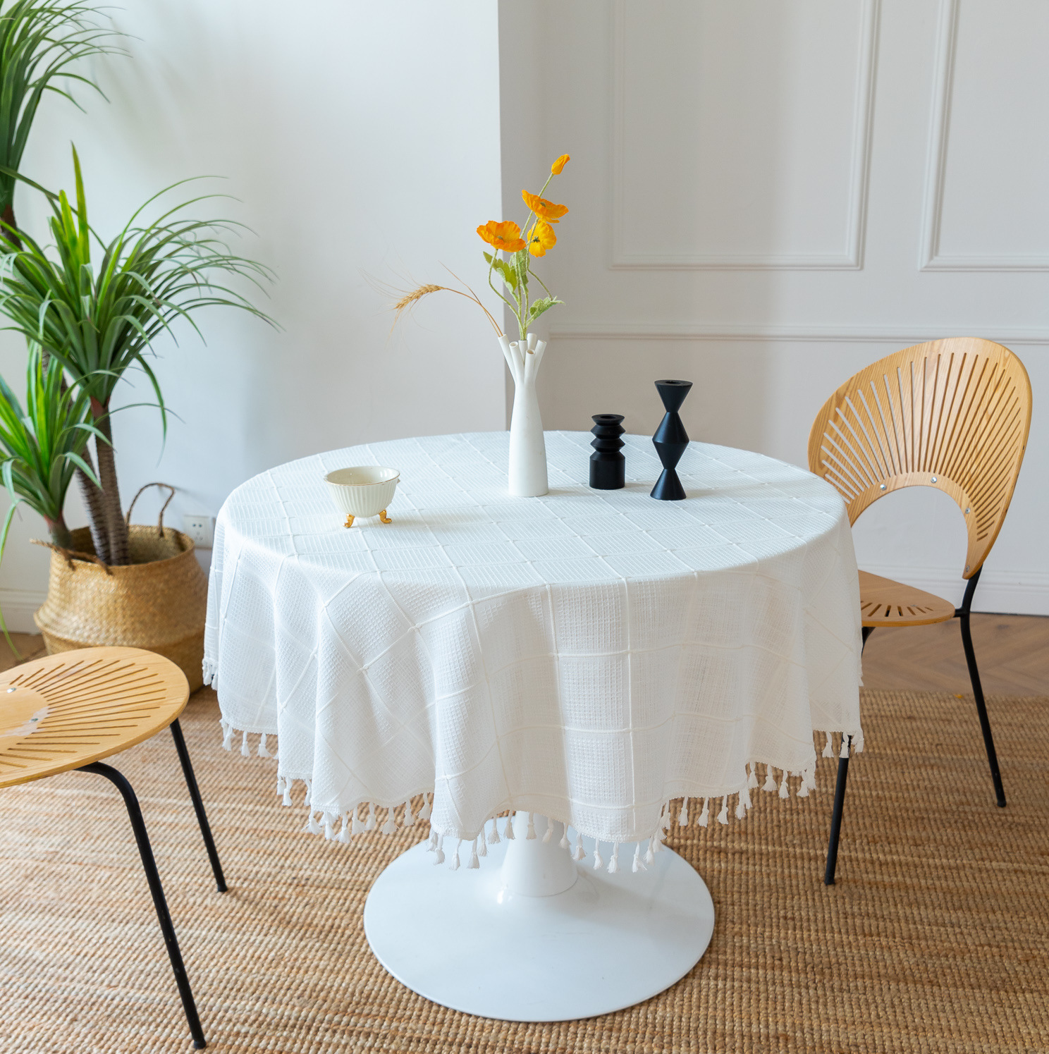 Cross-border new embroidered checkered decorative items, home tablecloths, Japanese solid color, American thickened table cushions pic 11