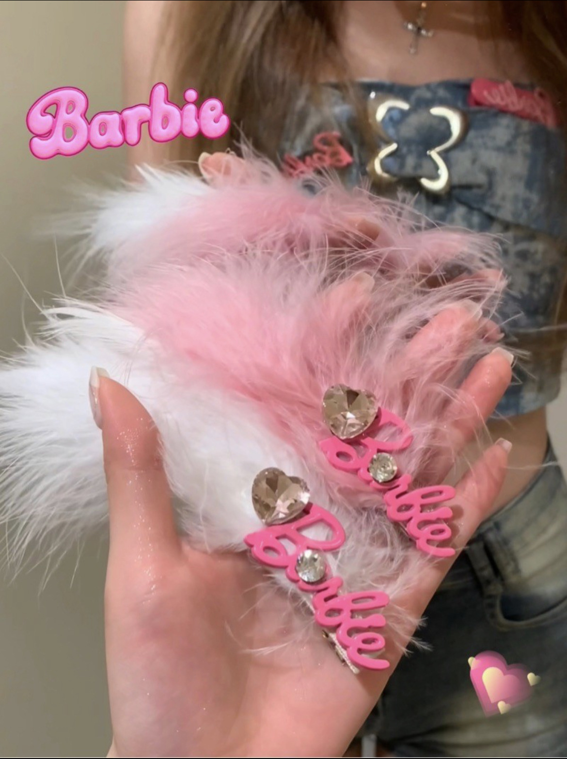 多巴胺y2k芭比公主风侧边刘海夹珍珠蝴蝶结字母鸭嘴夹子头饰批发                             详情5