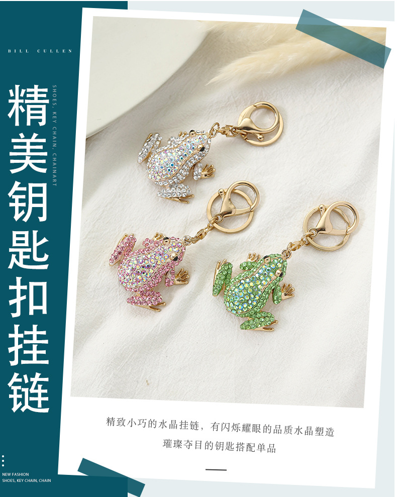 New frog pendant, European and American diamond-encrusted pendant, cute animal keychain wholesale, metal creative small gifts pic 3