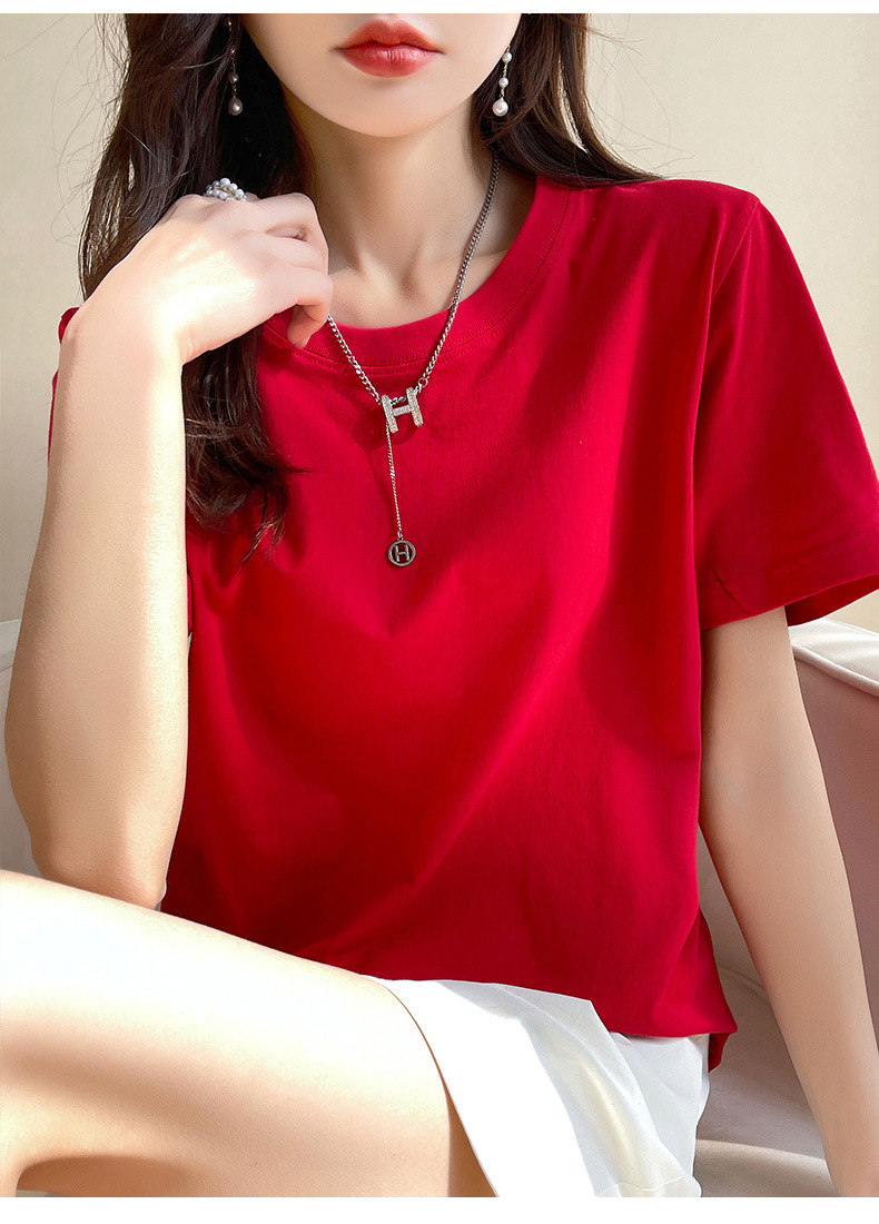 180克纯棉夏季新款短袖女T恤都市休闲纯色圆领款时尚百搭体恤上衣详情28