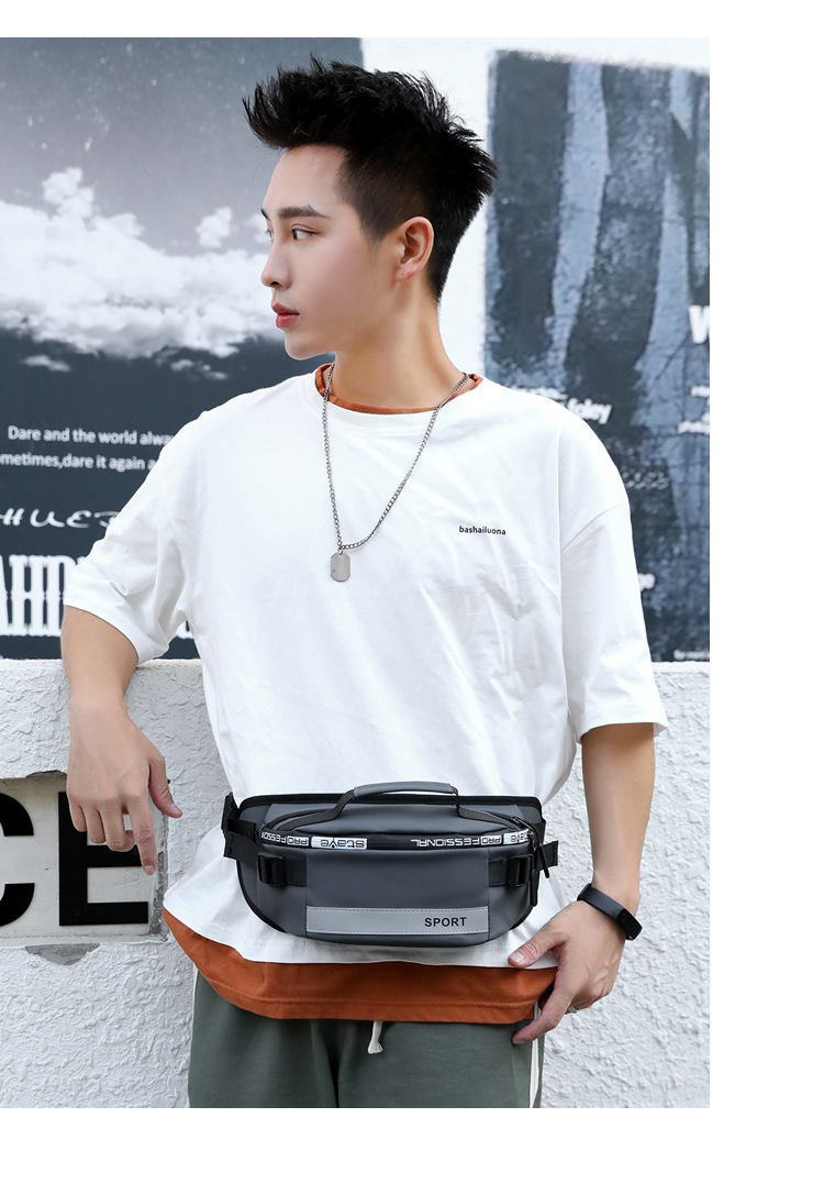 男士大容量腰包返光尼龙斜挎包韩版时尚新款生意收银胸包一件代发详情14