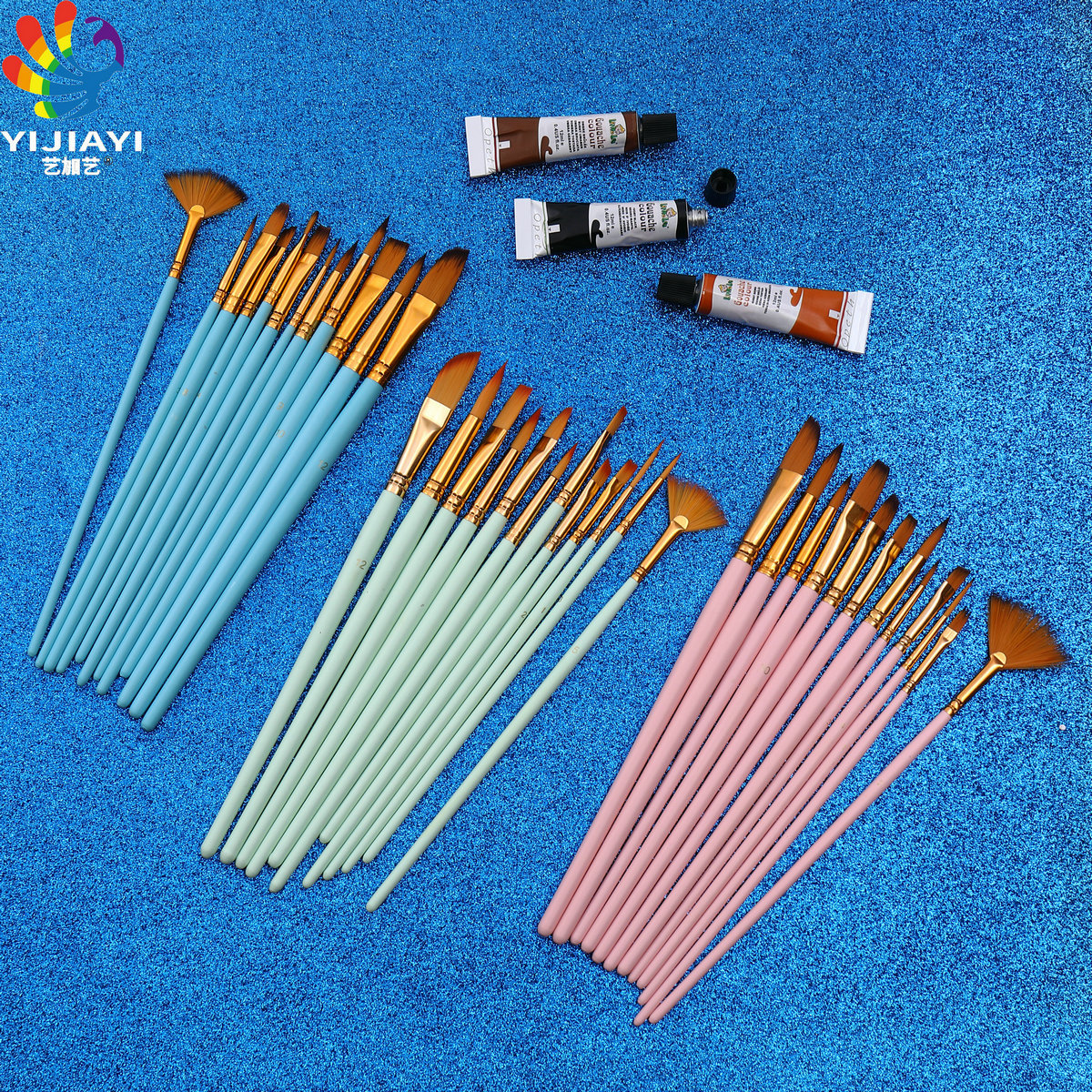 12-piece nylon brush set, 3-color brush barrel including fan-shaped watercolor brush set, art supplies pic 8