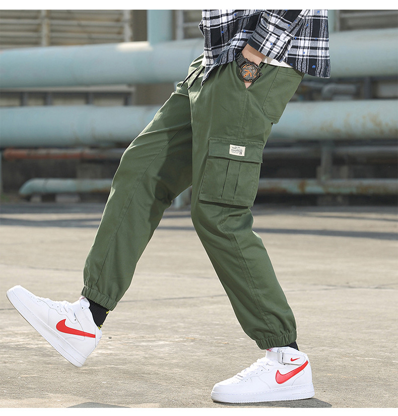 Pantalones de carga para hombres venta al por mayor primavera/otoño moda de día de algodón multibolsillos pantalones de pie cordones para hombres pantalones deportivos versátiles pic 25
