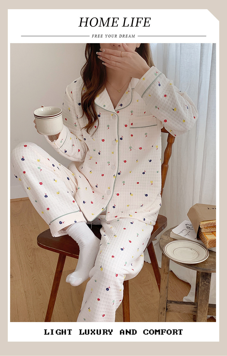 棉睡衣秋冬季睡衣女空气夹层开衫少女款可爱卡通印花家居服套装详情1
