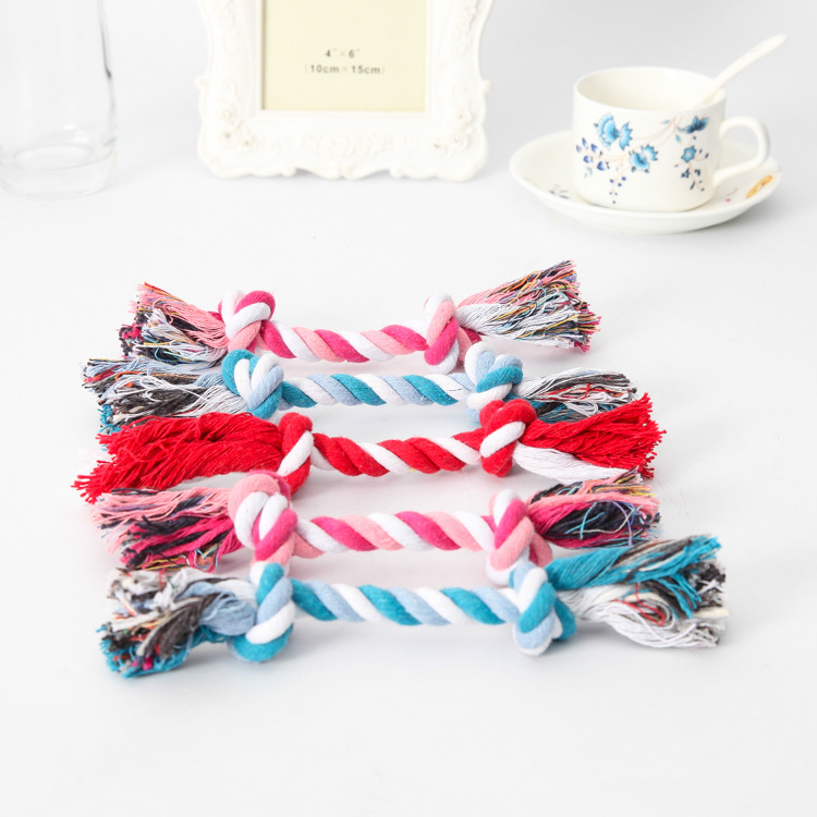 Игрушки из хлопка, вязанные из бивня из хлопка, с двумя зубцами, устойчивыми к кошерным зубцам, 85g собаки кусают узлы из хлопка, которые сплетают и грызут игрушки оптом pic 1