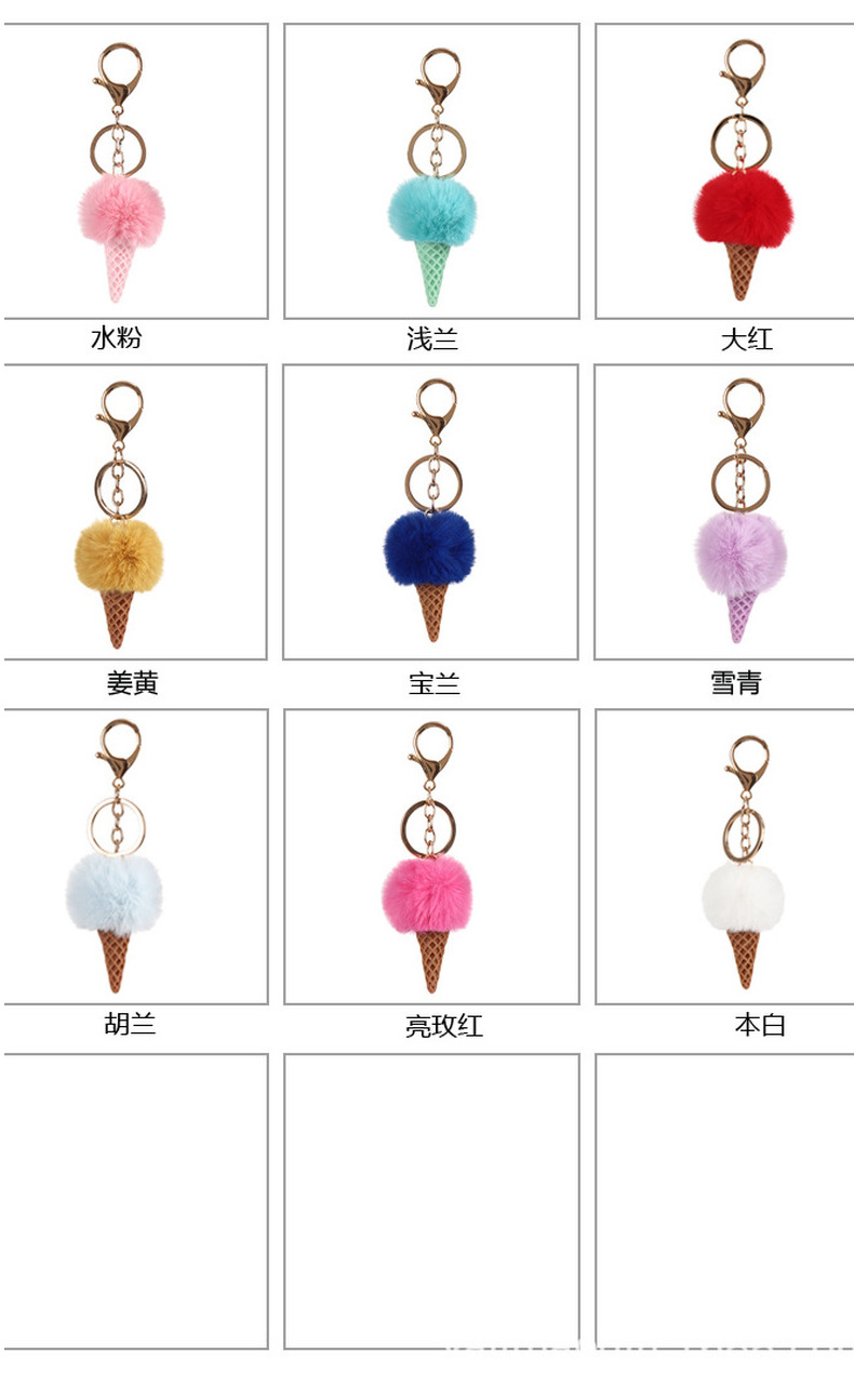 新品 亚克力冰淇淋钥匙扣挂件 仿真雪糕树脂甜筒仿獭兔毛球挂饰详情24