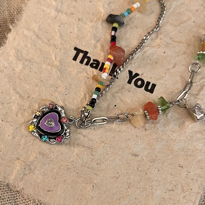 甜酷女孩~彩色串珠爱心项链女ins潮小众设计轻奢高级感百搭锁骨链详情15