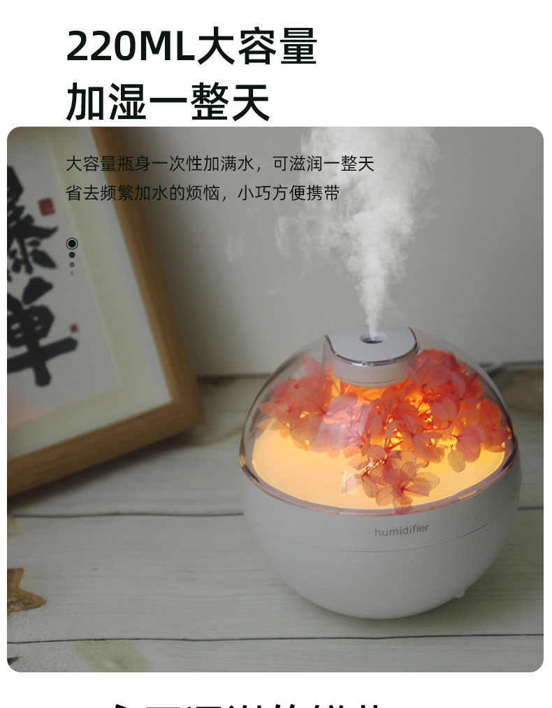 厂家热销HOLDMAY候美 永生花香薰机加湿器七彩香薰灯光添加精油详情5