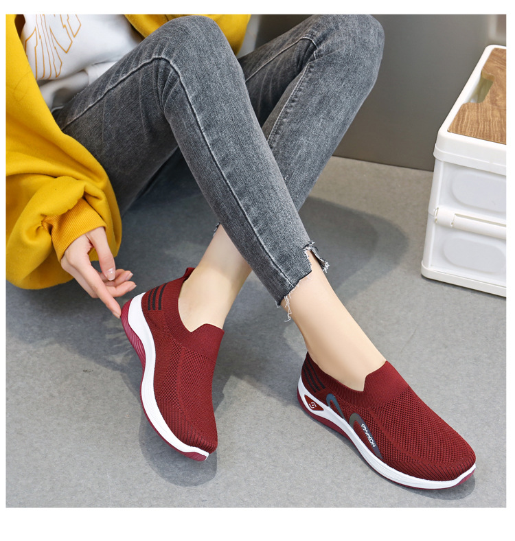 2023新款飞织一脚蹬袜子口休闲女鞋按摩底透气妈妈鞋健步运动鞋详情40