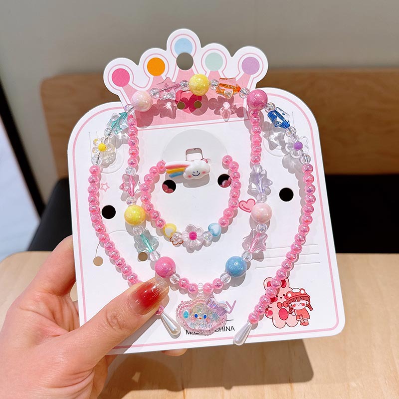 跨境新款儿童项链首饰套装炫彩串珠手链卡通发箍耳环公主女童配饰详情15