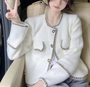 撞色拼接毛衣外套开衫女2022秋冬新款宽松设计感加厚针织开衫女装详情25