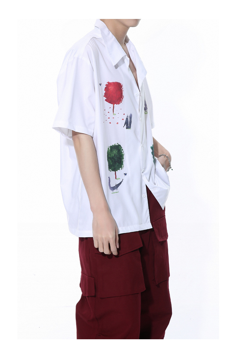 MTLCLOTHES男装|2024春款新品 韩版ootd卡通印花翻领短袖休闲衬衫详情11