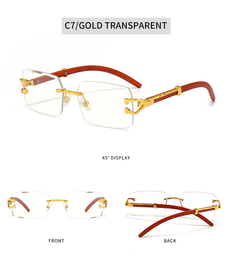 新款时尚无框太阳镜男款个性豹子木纹镜腿方框墨镜女潮跨境批发详情12