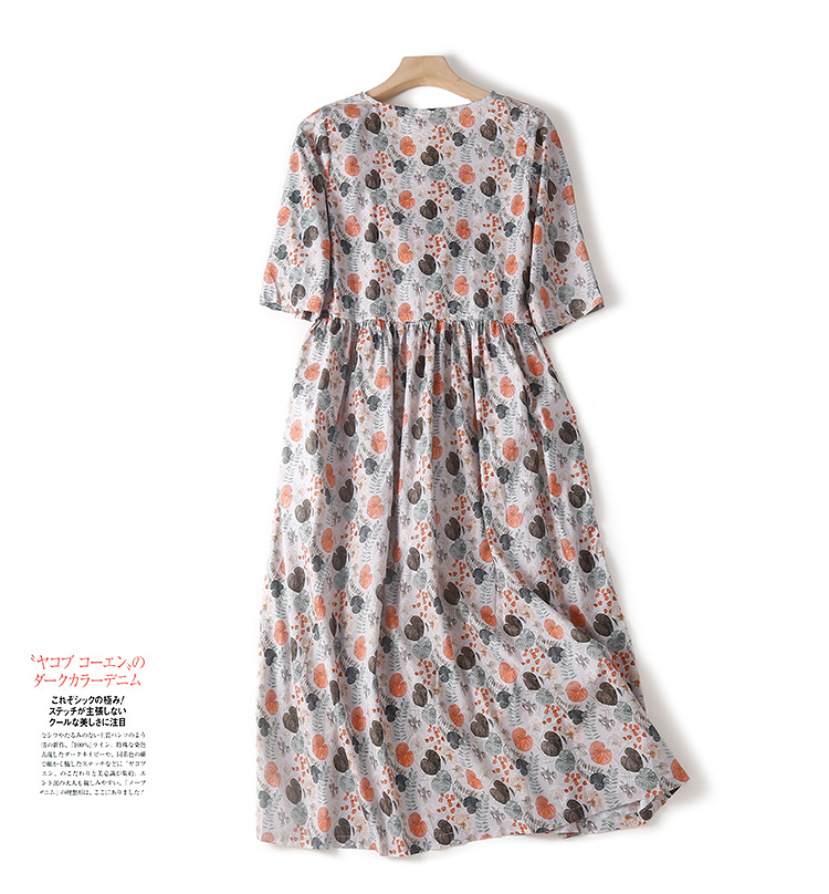 复古森系棉麻小碎花连衣裙女夏季宽松大码显瘦V领高腰大摆长裙子详情7